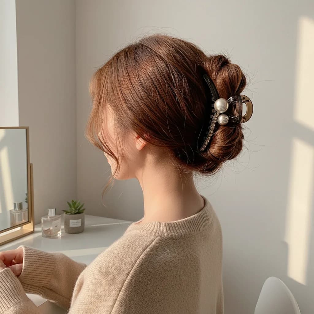 Grande fermaglio per capelli con perle per donna, design elegante, adatto per matrimoni e feste