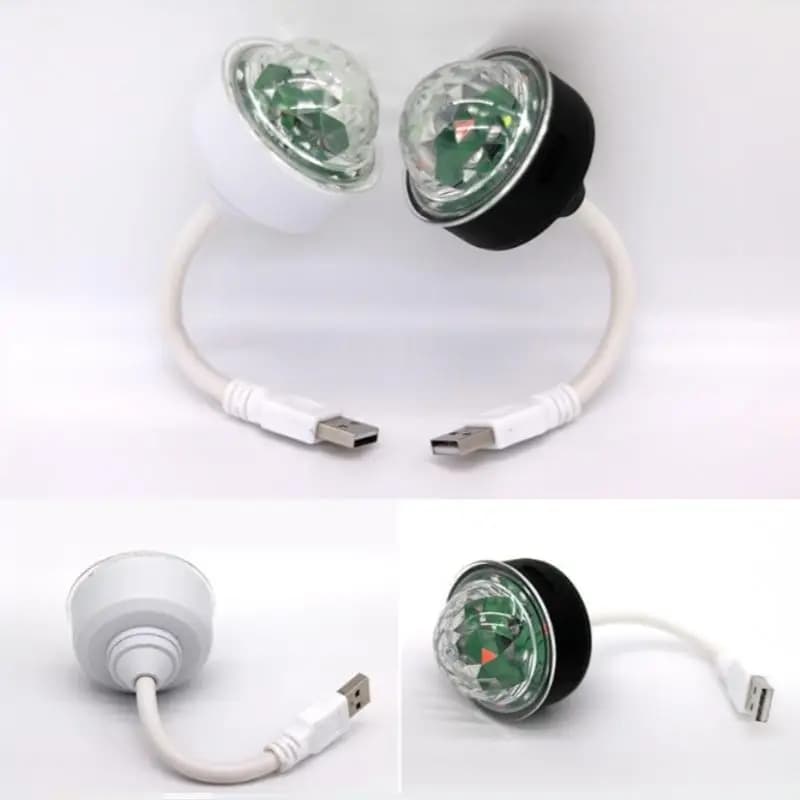 Mini USB Colorful Stage Light 360 Rotation LED Projector Voice Controlled Atmosphere Light For Party DJ Car Interior Entertainme