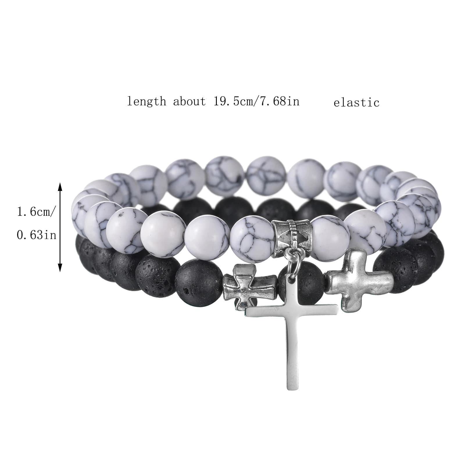 MeMolissa 2 pezzi Bracciale con perline a croce Bracciale curativo per yoga Bracciale con perline portafortuna per uomo e donna, gioiello alla moda, regalo