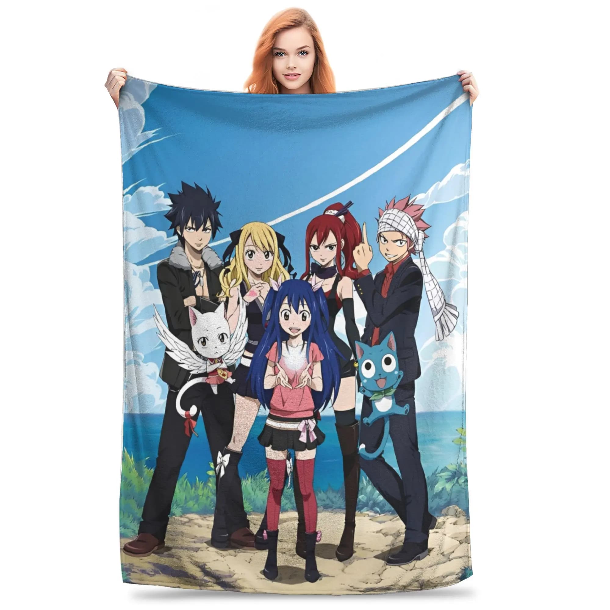 Coperta in maglia Fairy Tail Anime, in flanella, super calda, per camera da letto, divano, letto, tappeto