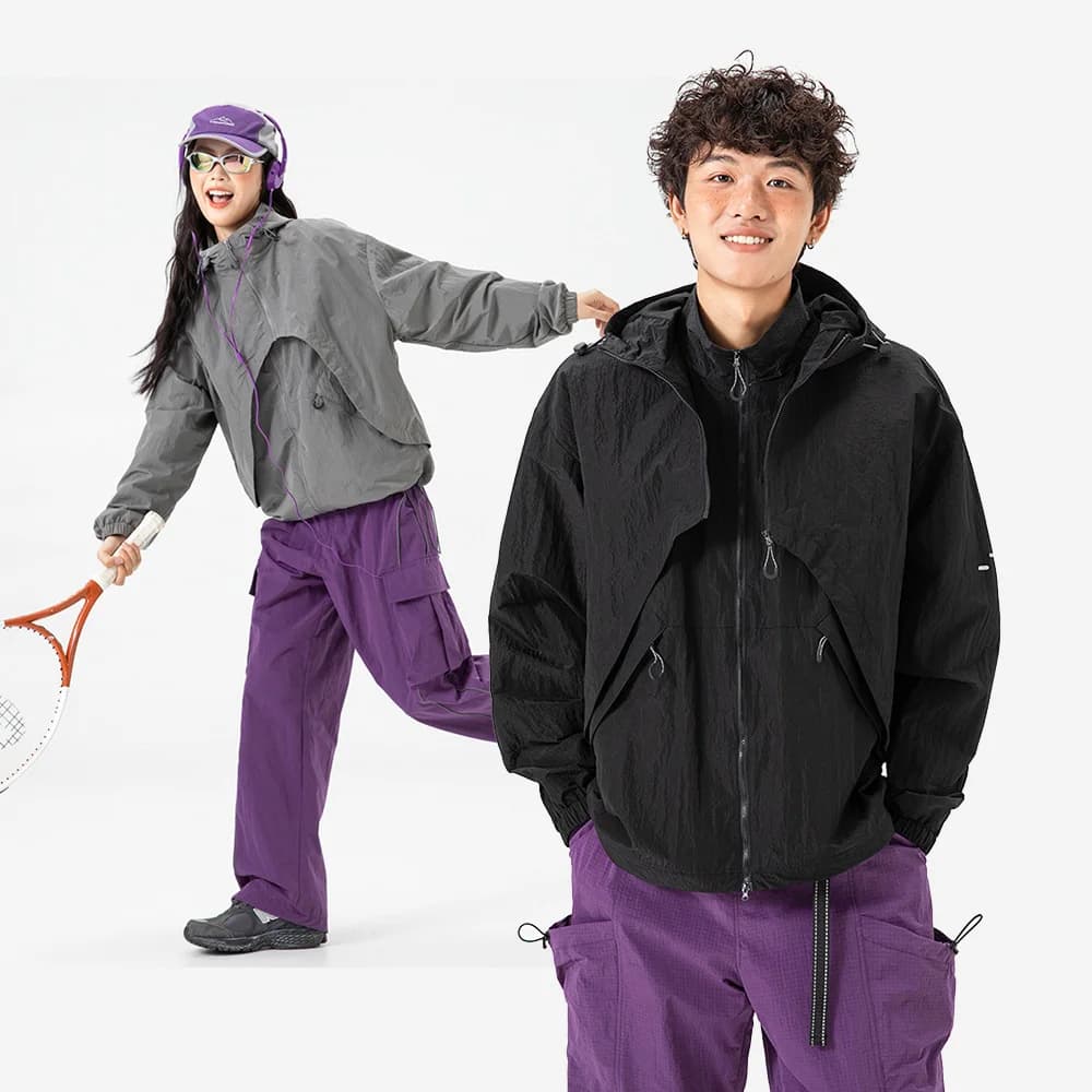 Completo 2 Pezzi: Giacca con Cappuccio e Gilet, Leggero e Casual, per Uomo e Donna, Abbigliamento Sportivo da Esterno
