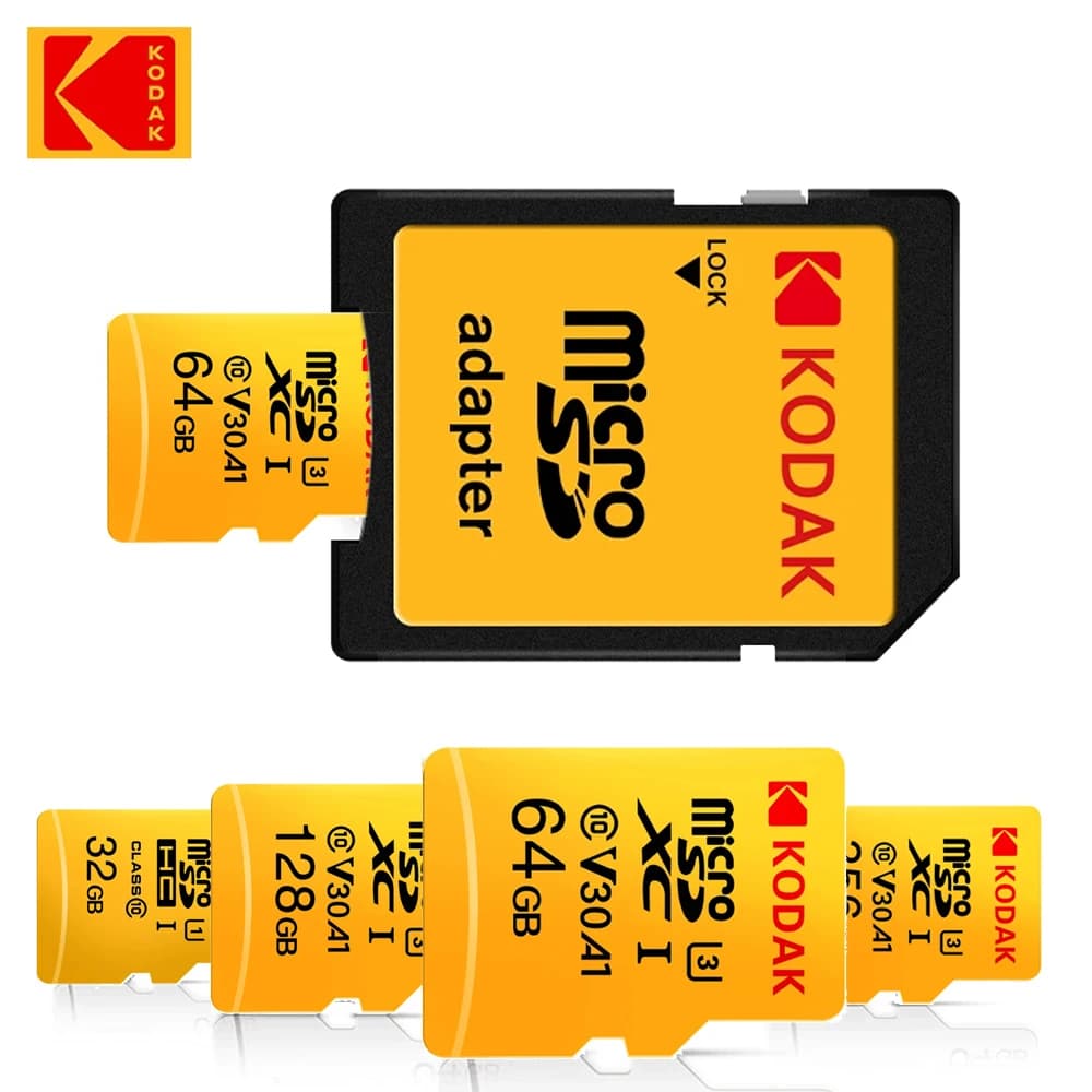 NUOVA scheda di memoria KODAK Micro SD da 256 GB FINO a 100 MB/s C10 U3 32 GB 64 GB 128 GB TF Card 4K HD per adattatore lettore di schede USB Microsd
