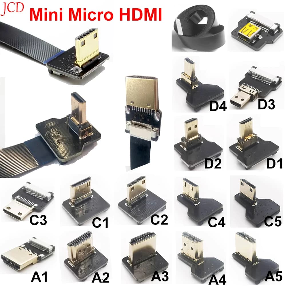 Connettore HDMI Compatibile JCD, Cavo Piatto Flessibile per Raspberry Pi 4, Micro HDMI a HDMI Mini HDMI Femmina 90 Gradi FPC