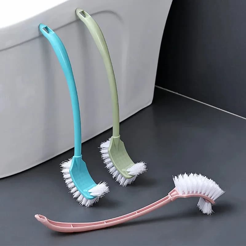 Spazzola per WC multifunzione a doppia testa con setole morbide, in plastica curva, per la pulizia del bagno, con manico lungo per angoli (1/3 pezzi)