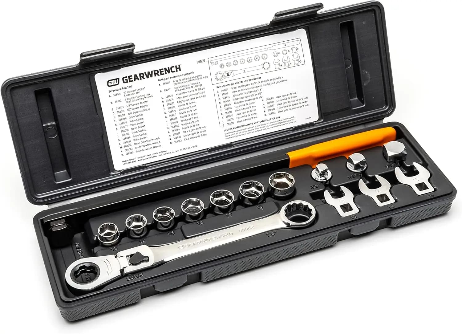 Set of 15 Serpentine Belt Tools with Flexible Head Clutch Key Lockable for Auto Repair