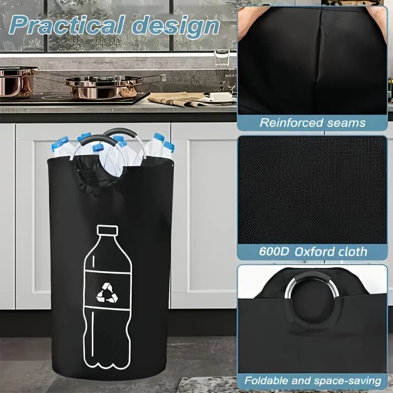 Foldable Recycling Bag Large Laundry Hamper Collapsible Trash Bin Oxford Cloth Storage Basket Handles Kitchen Home Organizer