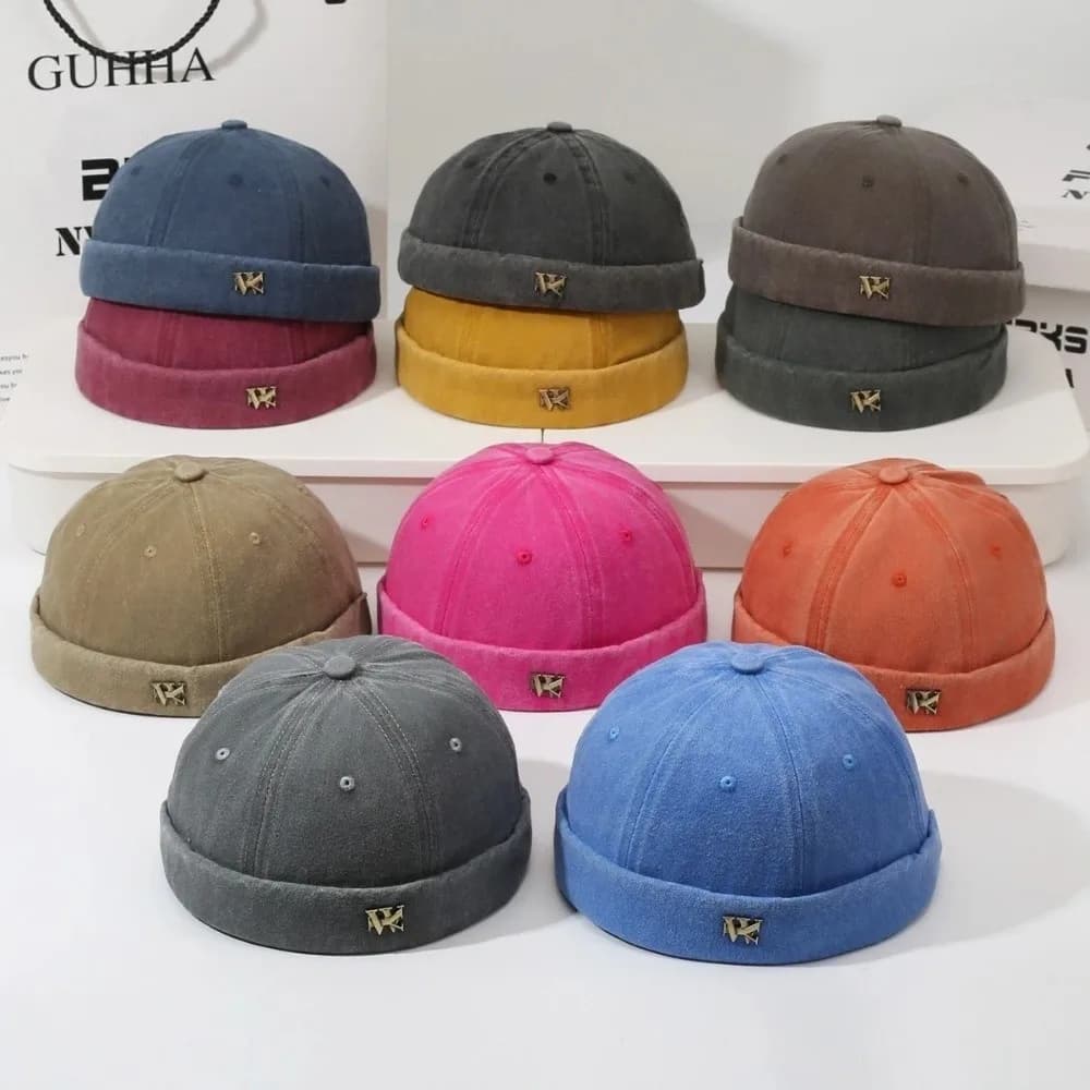 Fashion Breathable Beanies Hats Adjustable Brimless Melon Cap Solid Color Washed Old Brimless Hats Men
