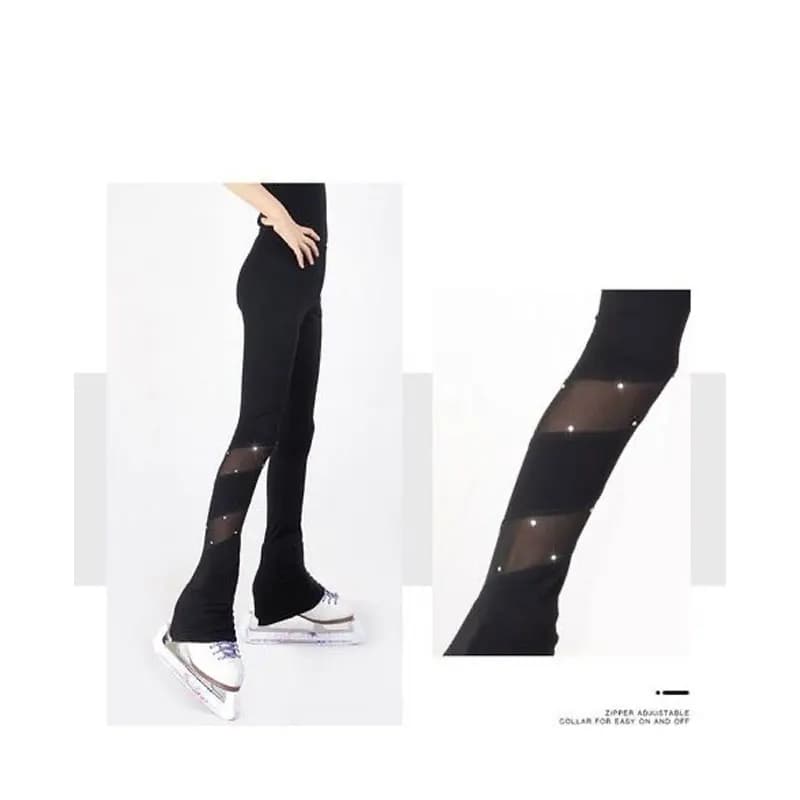 Pantaloni da allenamento per pattinaggio artistico, pantaloni in rete con strass, pantaloni da pattinaggio, pantaloni da pattinaggio per ragazze