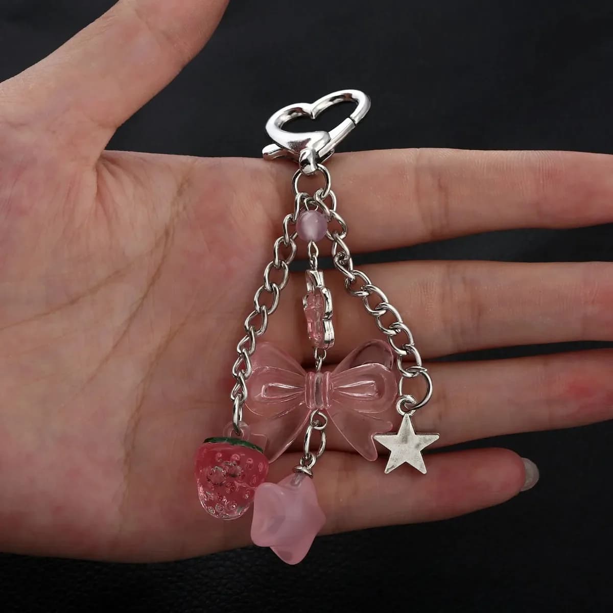 Elegant Keyring with Sweet Style Bow (1 Piece) | Pink pendant + five-pointed love star | Creative Decoration for Cellulars and Chain Bags Corta
