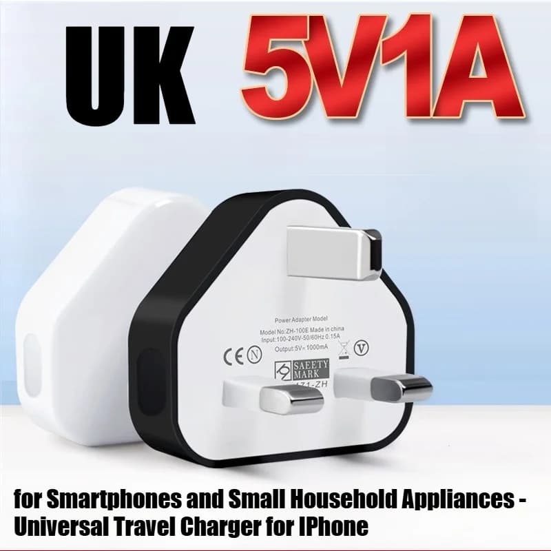 Adattatore di alimentazione per caricabatterie con spina UK 5V1A per smartphone e piccoli elettrodomestici - Caricatore da viaggio universale per iPhone