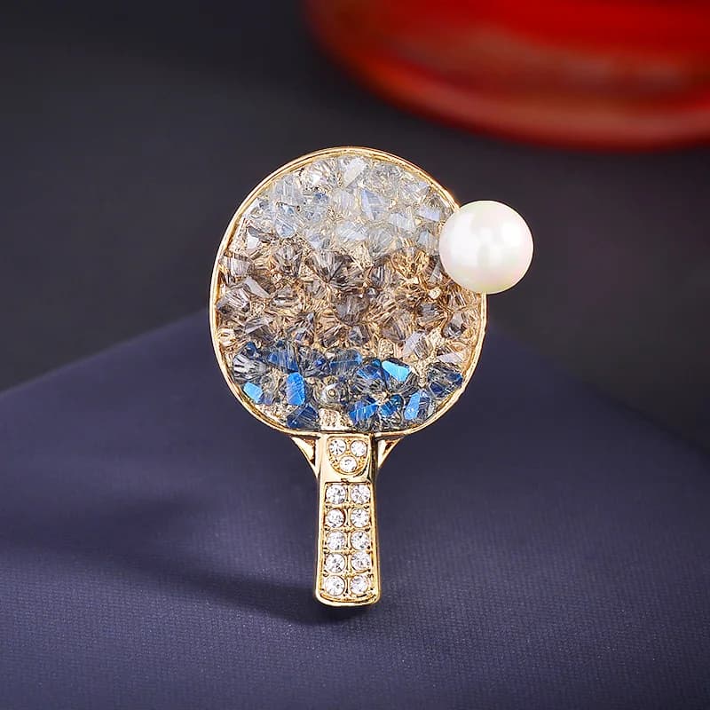 Women's Style Men's Sports Style Crystal Ping Pong Rack Pins Ping Pong Spill with Fashion Customized Pearls Lapel Pins Jewelry