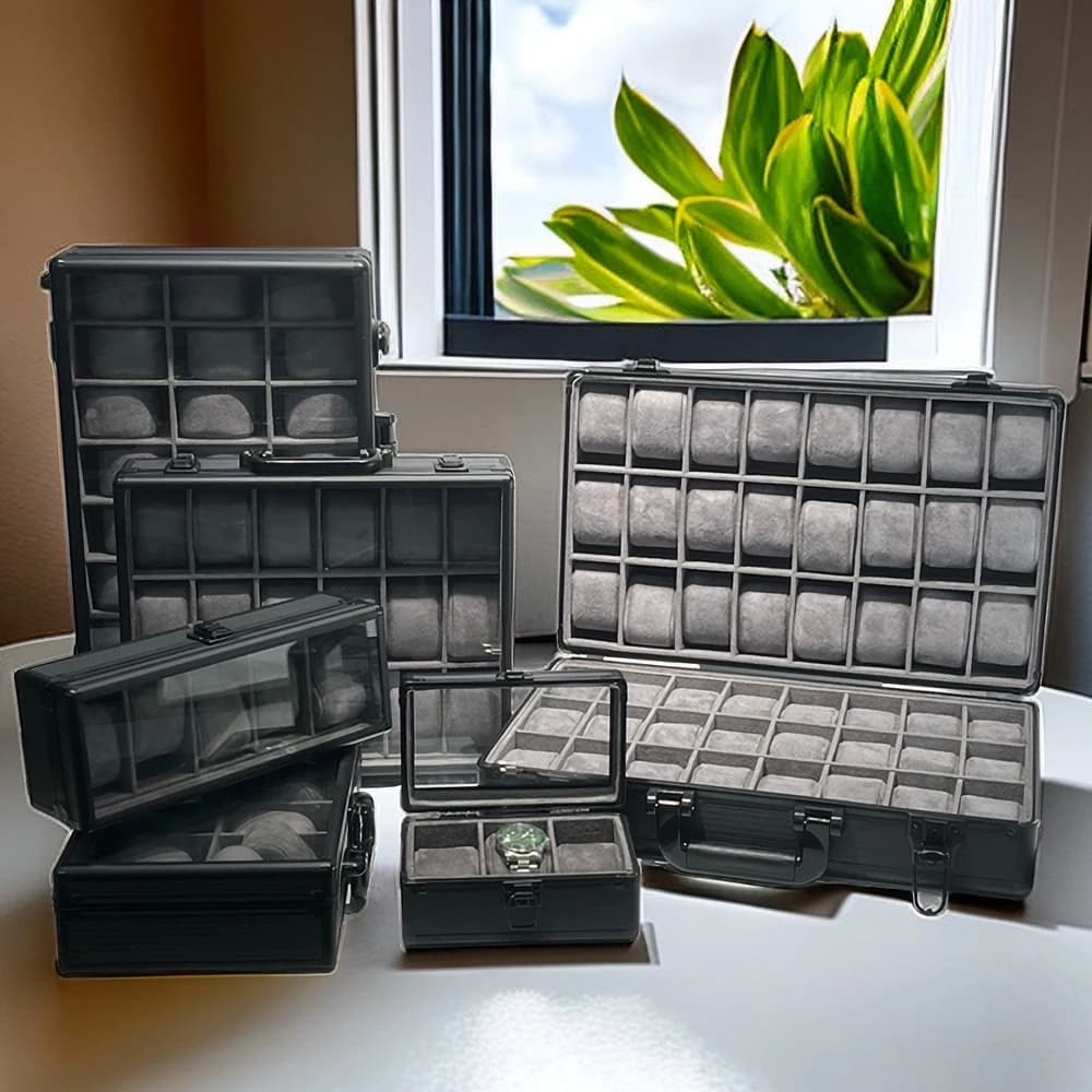 Green Aluminum Watches Box, Luxury Travel Case for Men, Transparent Display with Large Tray, Premium Gift Pack