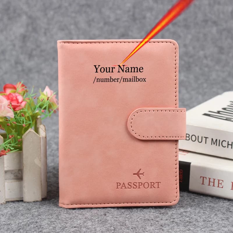 Custodia per passaporto con bottone magnetico Personalizza nome sulla copertina Portafoglio da viaggio Rfid Custodia da donna per passaporti Borsa a portafoglio per passaporto