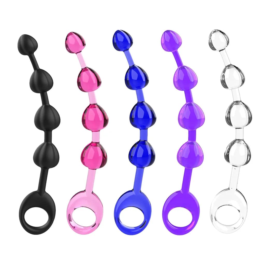 Perline Anali in Silicone Cristallino, 4 Perline Trasparenti, Plug Anale con Anello di Trazione, Massaggiatore Prostatico, Giocattoli Sessuali per Uomini, Donne e Coppie