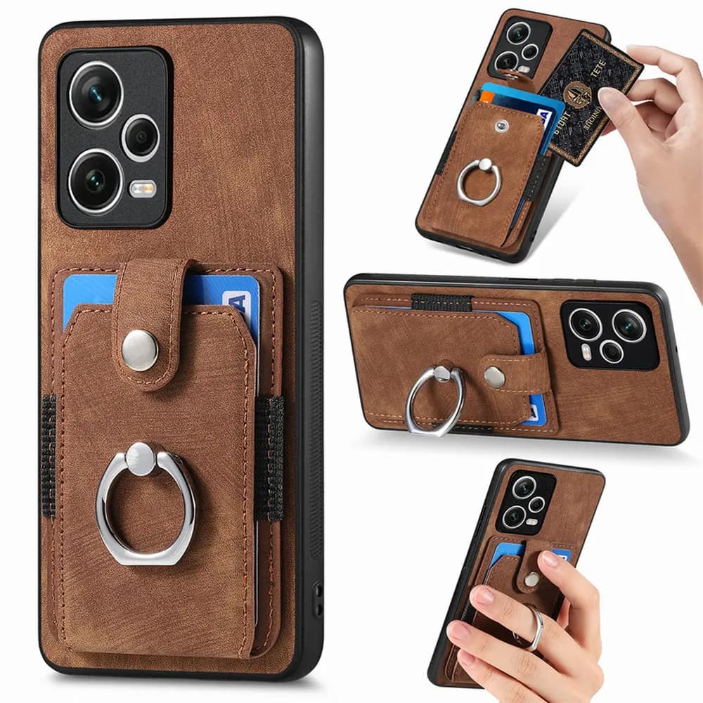 For Redmi Note 12 4G Leather Wallet Id Card Slot Ring Holder Case For Redmi Note 12 Turbo 12R 12 Pro Plus Stand Shockproof Cover