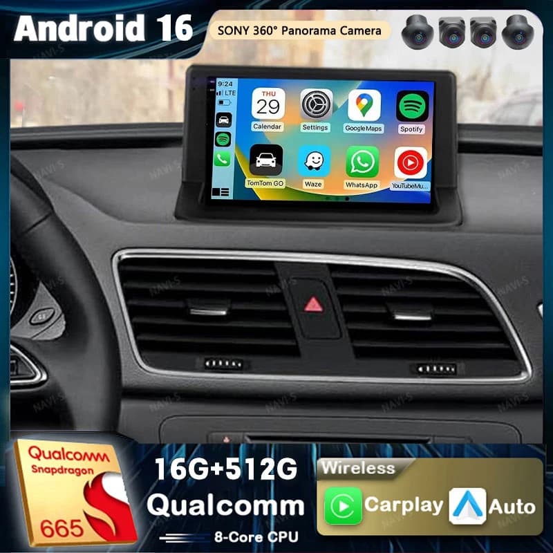 Android 15 Autoradio per Audi Q3 MMI 2011 2012 - 2018 Lettore Multimediale Navigazione GPS Stereo CarPlay Auto Video 4G + WIFI DSP BT