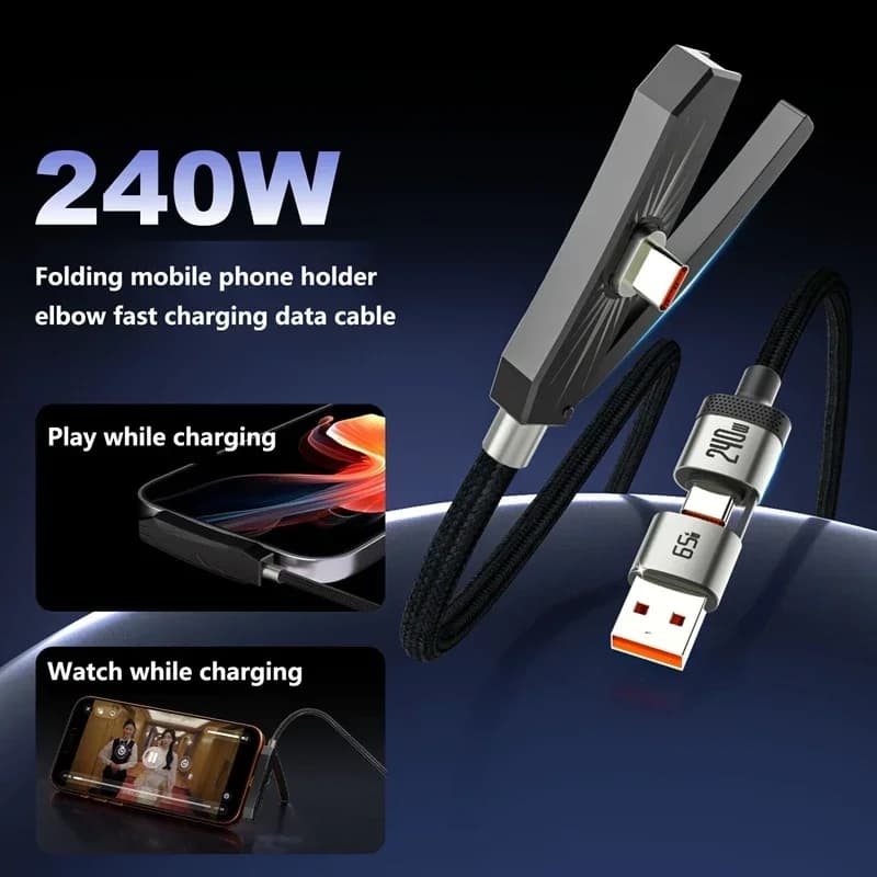 Cavo di ricarica rapida PD da 240W Type-C a Type-C, cavo USB-C da 65W con supporto pieghevole per telefono, compatibile con iPhone 17 e Xiaomi
