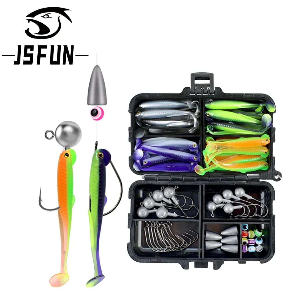 JSFUN 75 pz Set di esche in silicone con gancio a testa jig Set di esche da pesca Richiamo artificiale per carpe Pike Zander Accessori per la pesca
