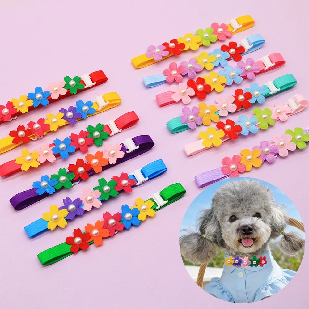 50/100 Pezzi Nuove Collane per Gatti, Papillon Colorati Regolabili per Cani con Perle, Dolci Cravatte per Cuccioli, Accessori per Toelettatura Animali Domestici all'Ingrosso