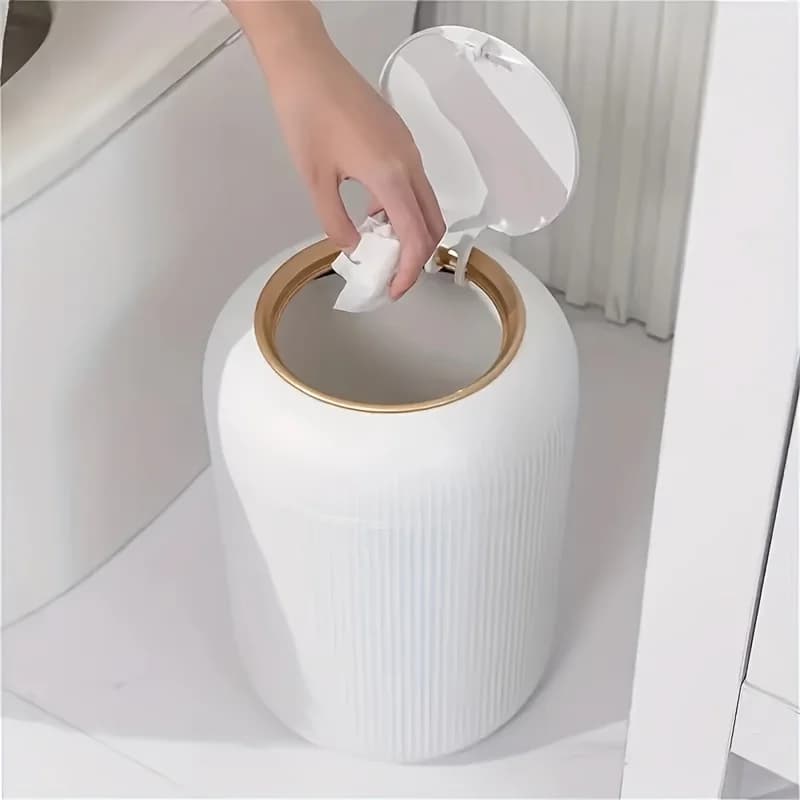 Odor-Proof Trash Can with Lid, Stylish Plastic Bin for Kitchen, Bathroom, Office, Car, Desk - Compact for Room & Vanity