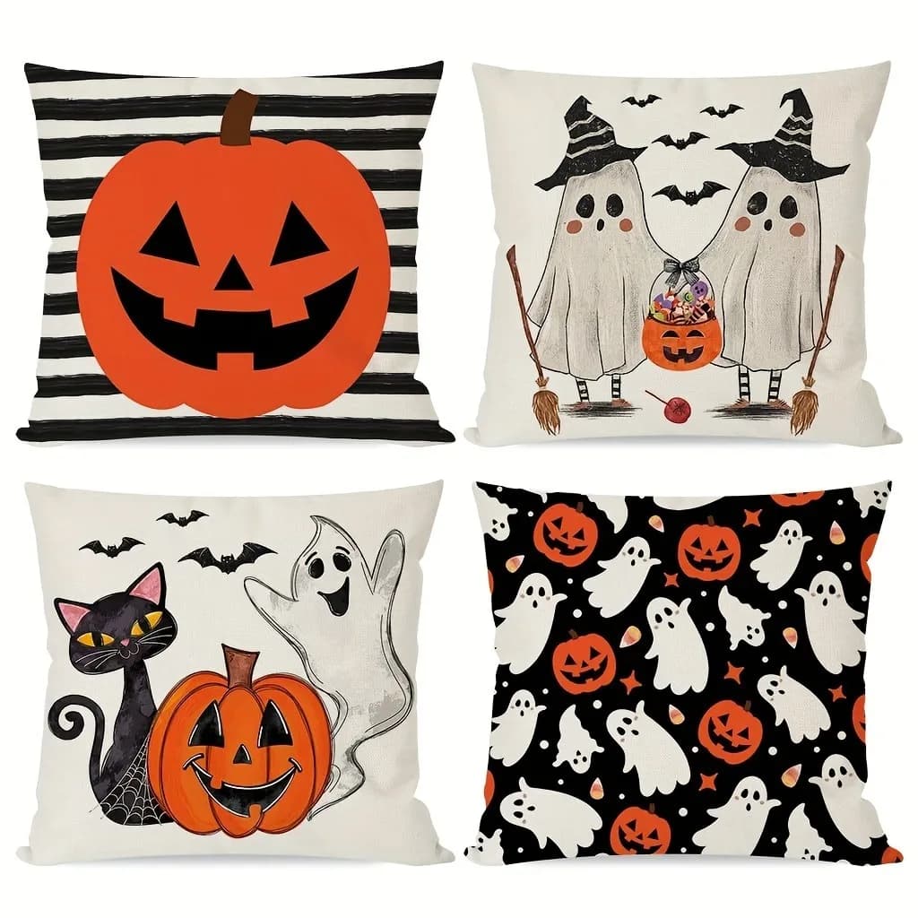 Magia di Halloween: zucca, fantasma, gatto e modelli spettrali Fodere per cuscini Fodera per cuscino per divano, decorazione per feste, regalo