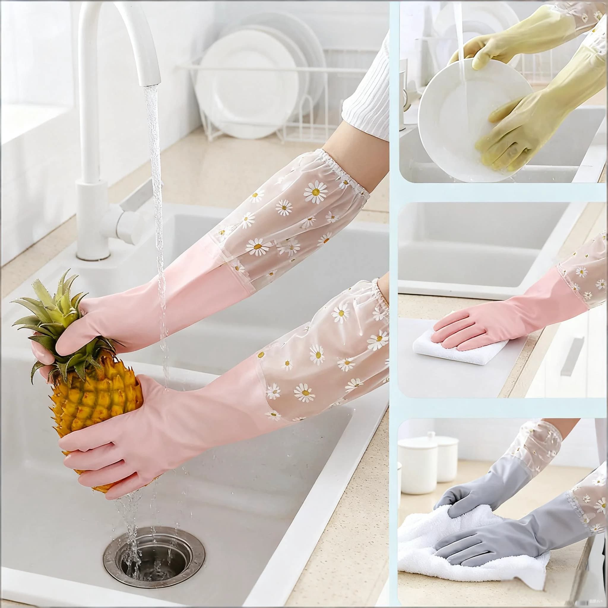 1 paio di guanti in gomma a maniche lunghe riutilizzabili per lavare i piatti, forno da cucina, guanti per la pulizia degli animali domestici, accessori da cucina