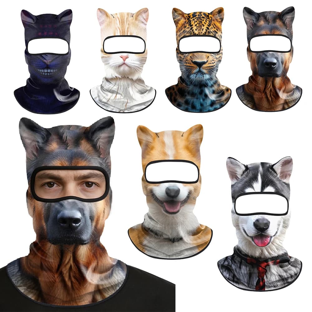 3D Animal Balaclava Cute Animal Print Balaclava Quick-Dry Motorcycle Head Cover Soft Full Face Hood Mask for Outdoor Activities