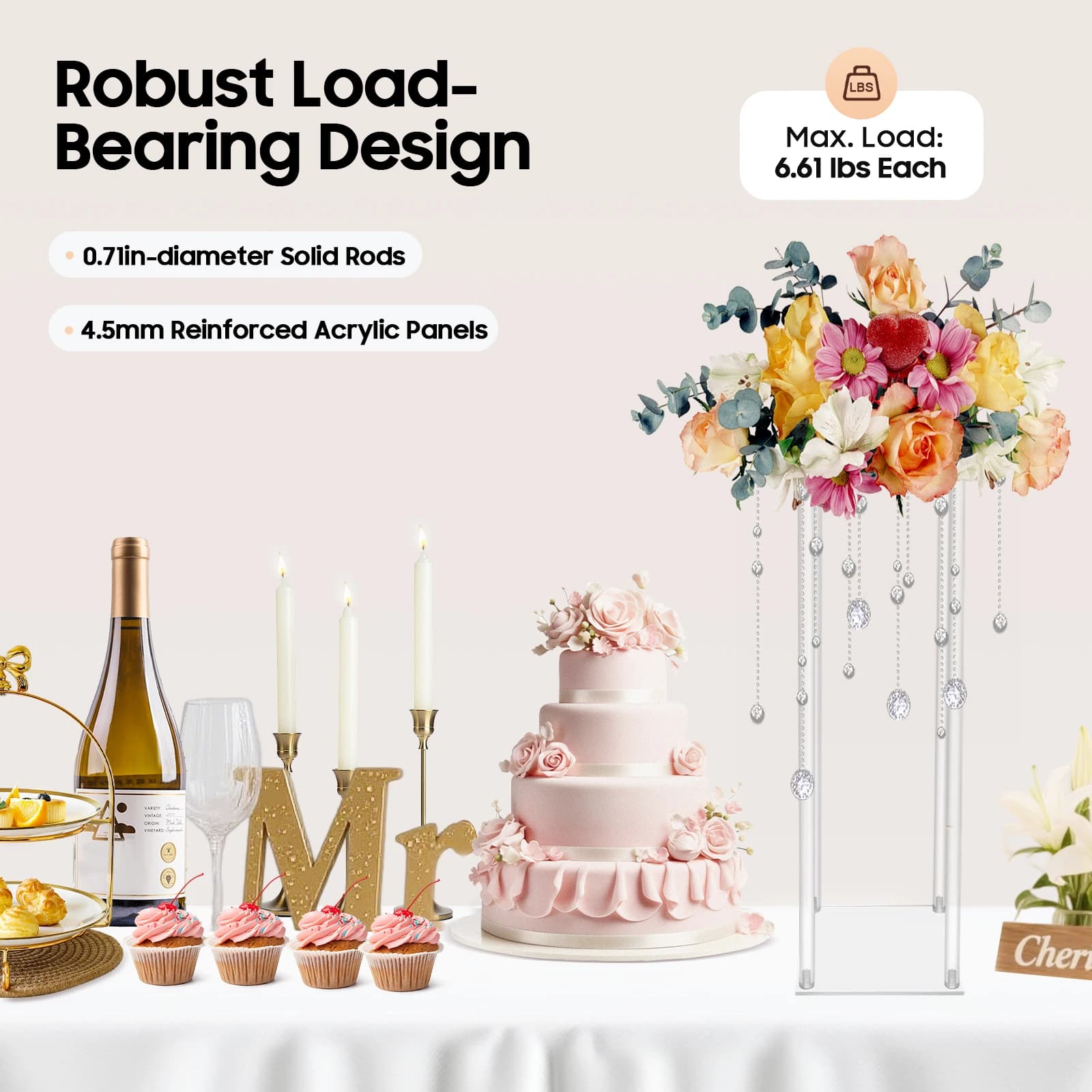 Acrylic Flower Vase 10 Pack Clear Centerpiece Stand for Wedding Reception Table Decoration Clear Display Rack Luxury 20*20*60cm