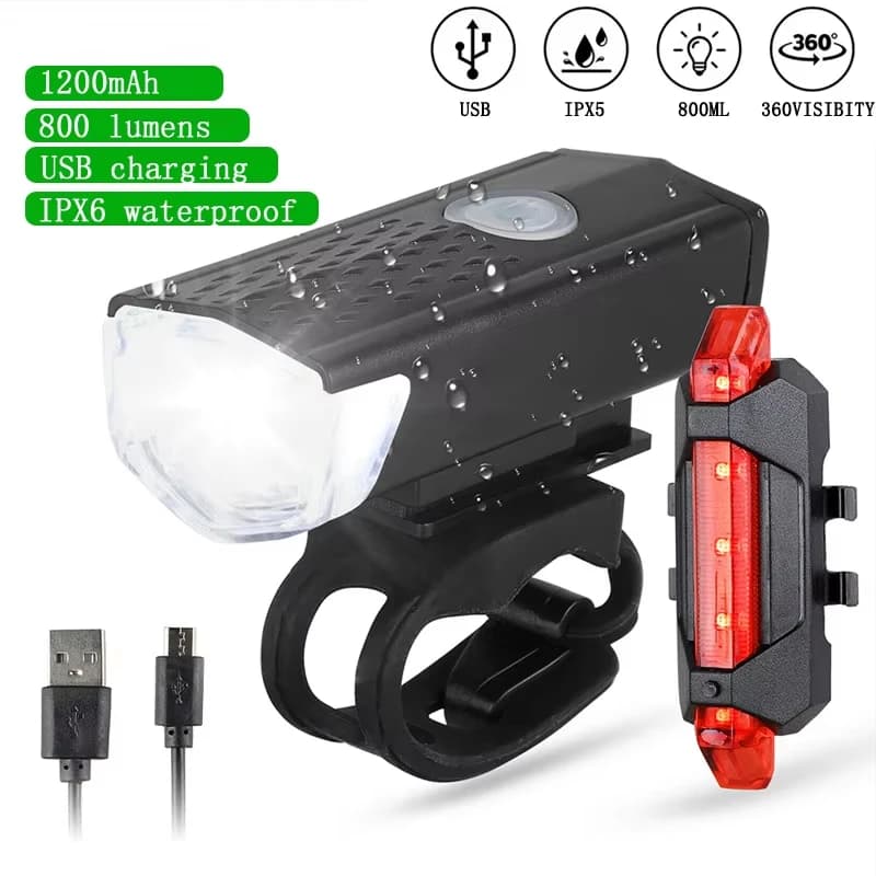 Bike Light Set Front Light with Taillight USB Rechargeable Easy to Install 3 Modes Bicycle Accessories for the Bicycle Road MTB