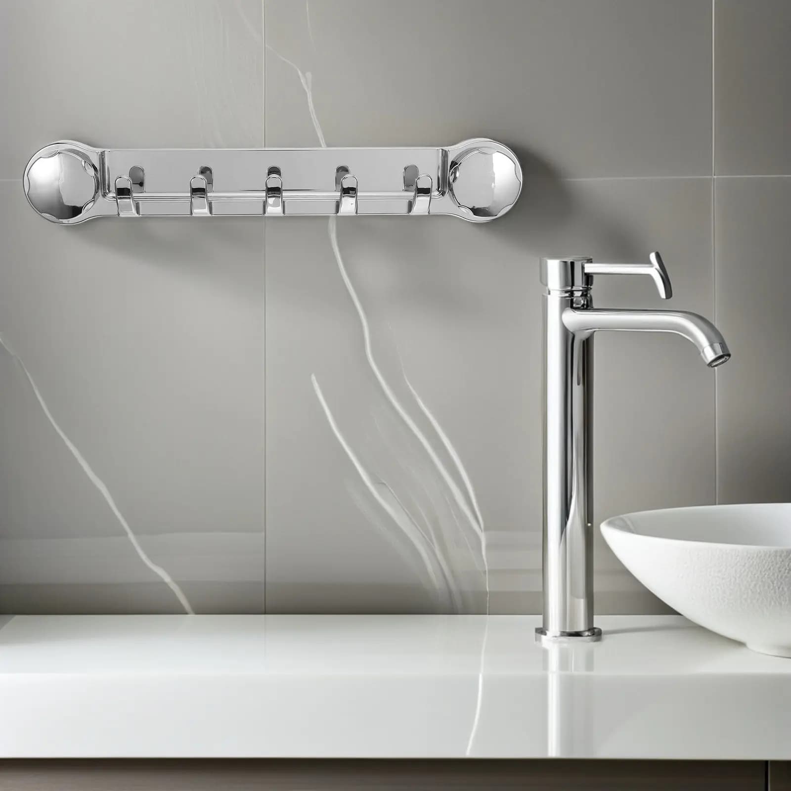 Set di 5 Ganci a Ventosa Resistenti Senza Foratura per Asciugamani da Bagno, Utensili da Cucina, Accappatoi e Asciugamani da Mano, Montaggio a Parete