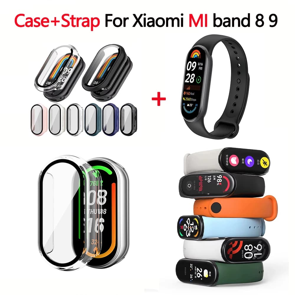 Cinturino per orologio in silicone + custodia per xiaomi mi band 9 Bracciale sportivo ufficiale per smartwatch website Pulseira correa cinturino xiaomi band 8 9