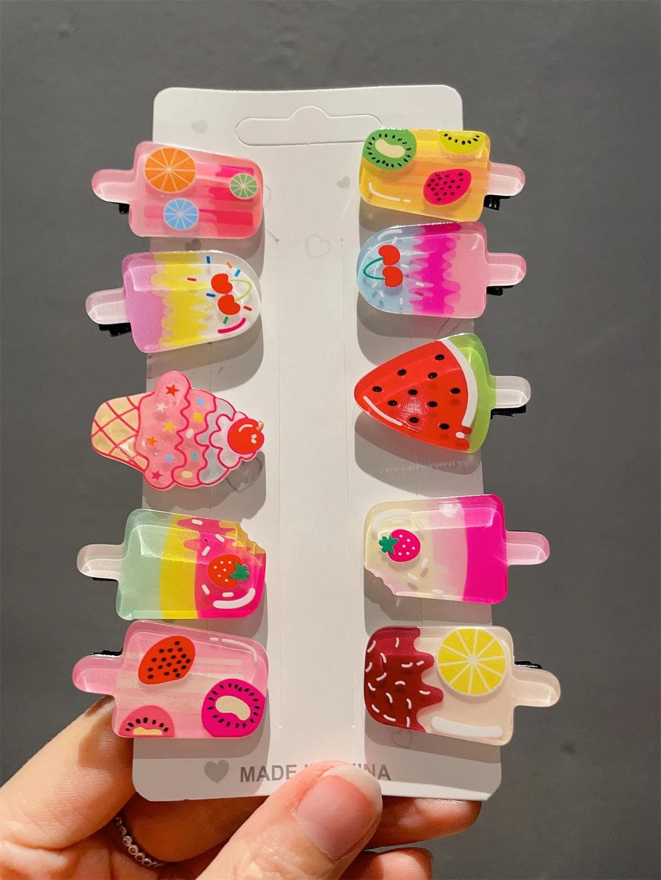 10 fermagli per capelli Nuovi accessori per capelli estivi Simpatico gelato Clip per gelato Clip per frangia Clip per becco d'anatra Clip per bordo