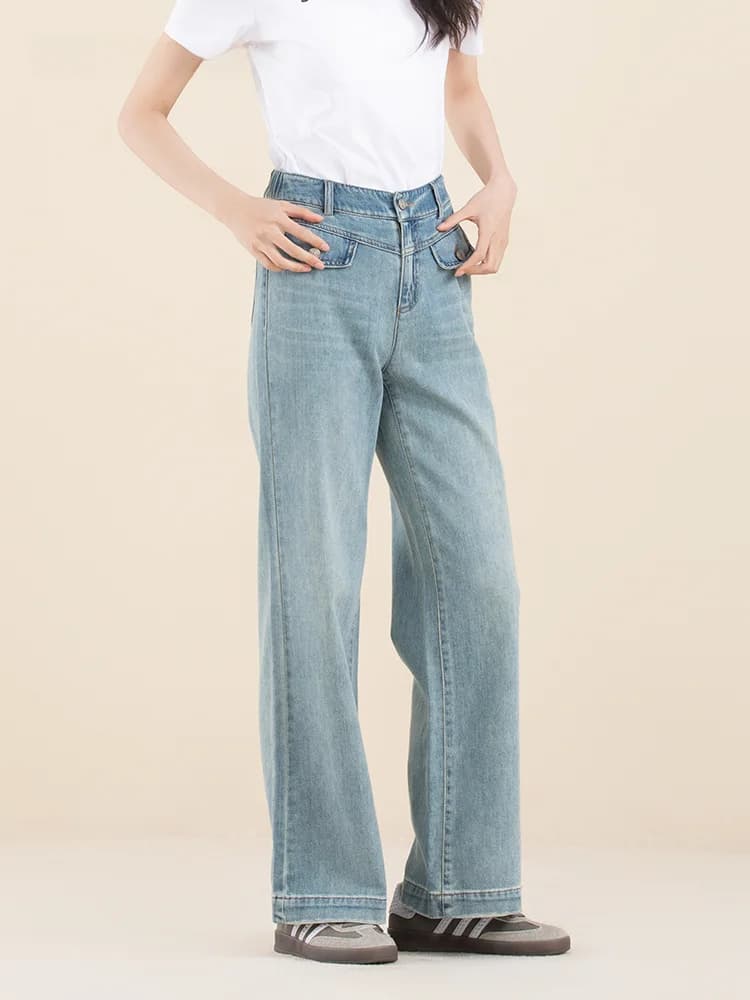 High Waist Cotton Stretch Casual Loose Jeans Versatile Spring Summer New Arrival Poem Dream Women's Fashion Straight Leg Pants