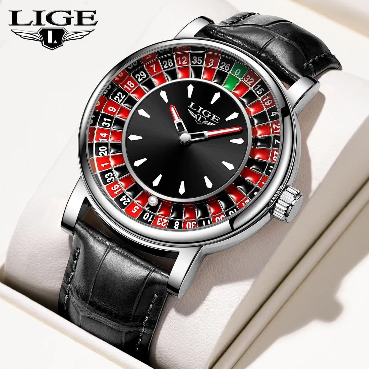 LIGE nuovo orologio da uomo cinturino in pelle moda quadrante giradischi grande orologi da polso al quarzo orologio sportivo da uomo d'affari luminoso impermeabile