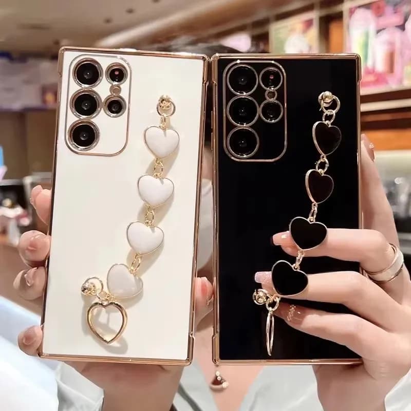 Fashion Plating Love Heart Bracelet Chain Phone Case for Samsung Galaxy S25 Ultra S24 S23 FE S22 S20 S10 Plus Back Cover