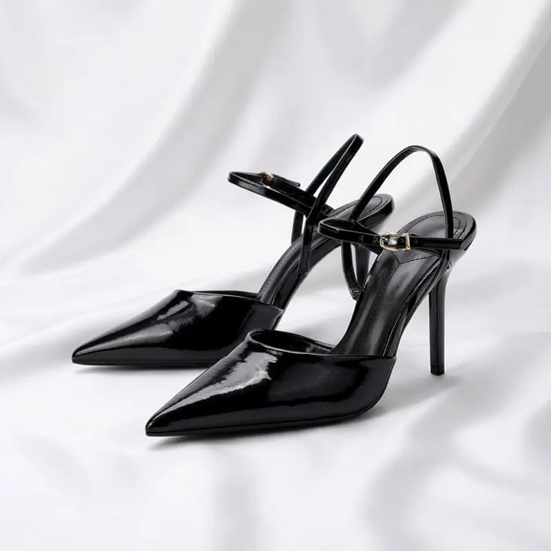 Sexy Pointed Toe Ankle Strap Brand Pumps Women High Quality Patent Leather Buckle Thin Heel Slide Sandals Banquet Dress Shoes