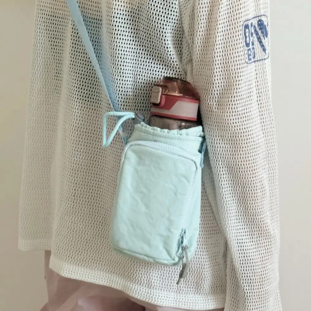 Casual Korean Style Drawstring Bag Water Bottle Holde Purse Water Cup Bag Water Cup Cover Solid Color Crossbody Bag Women