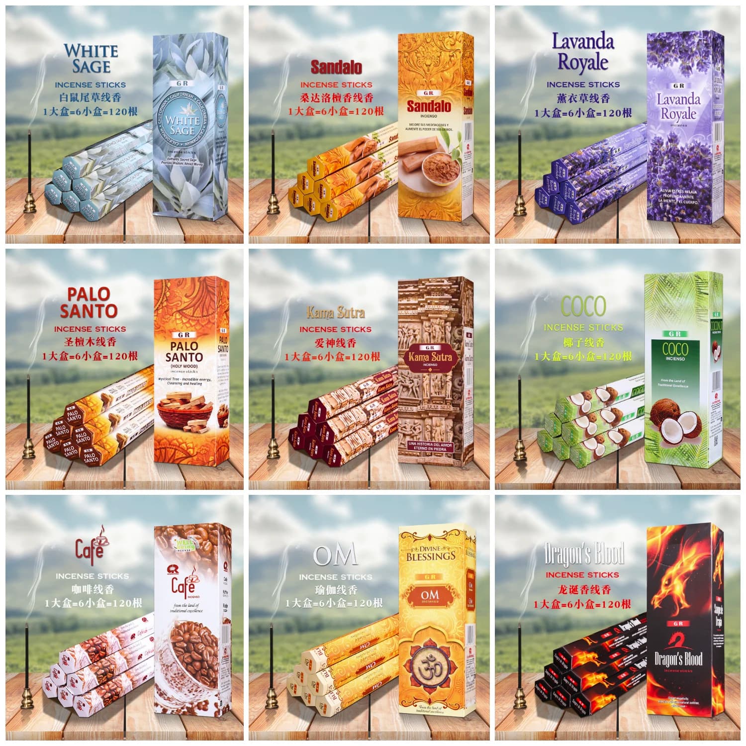 T68 20 Bastoncini Profumati Incenso Indiano Fatto a Mano Bastoncini per Aromaterapia Sandalo Lavanda Incensi per Meditazione