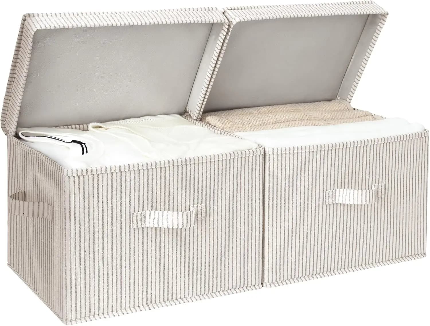 Fabric Storage Bins with Lid, Decorative Storage Boxes for Shelves, Stackable Closet Organizer Basket with Handles, Large, Khaki