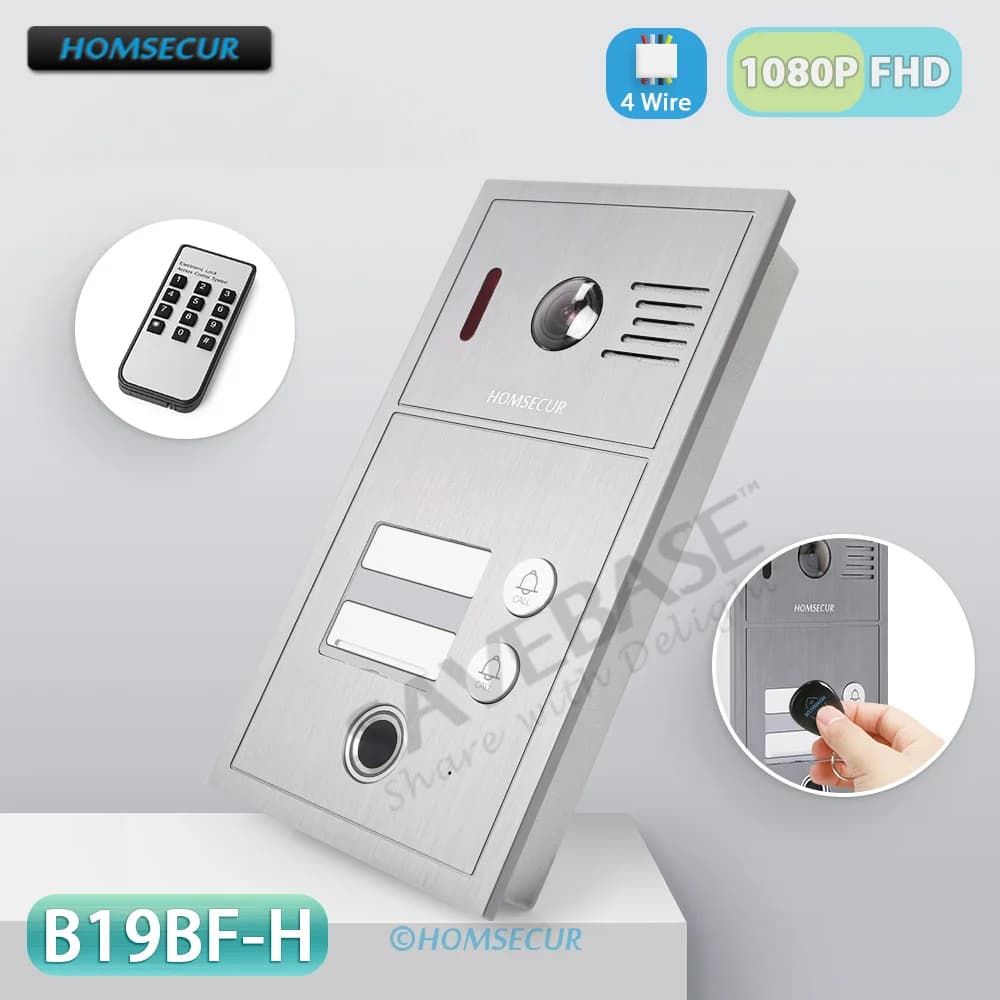Telecamera per campanello IP65 B19BF-H Accesso RFID per impronte digitali con montaggio a incasso per 4 fili HOMSECUR FHD 1080P WIFI Tuya 2 appartamenti Videocitofono
