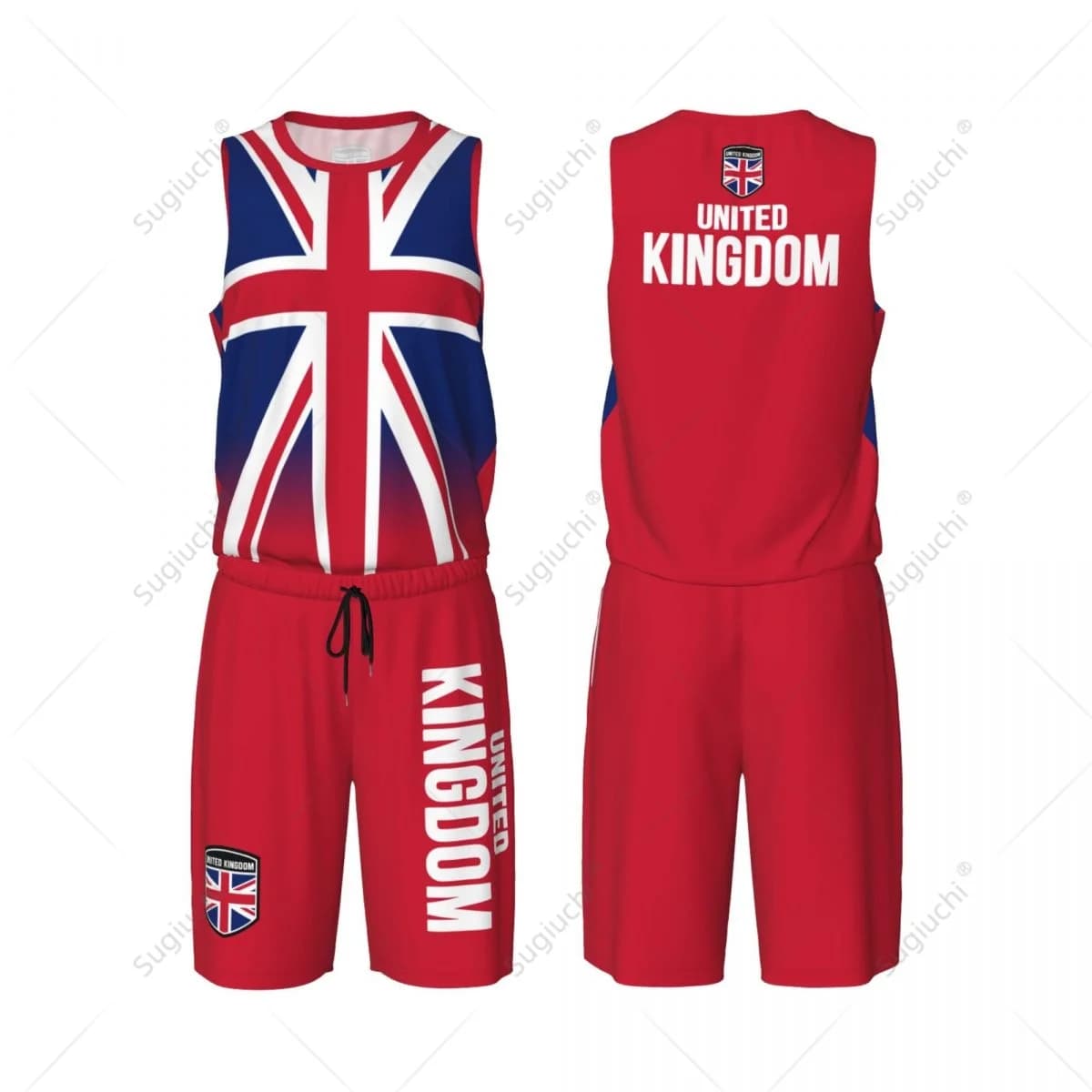 Men United Kingdom Flag UK Great Britain Basketball Jersey Set Mesh Shirt & Pants Sleeveless
