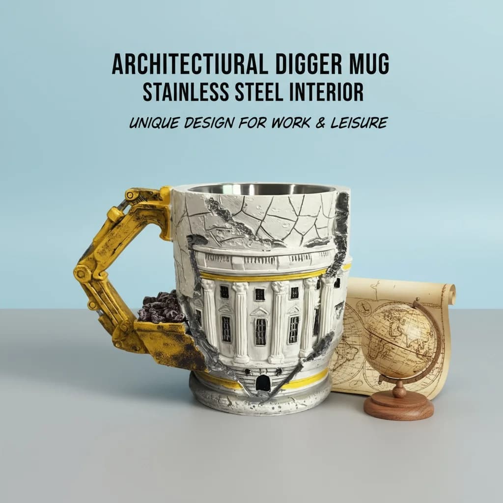 Excavator Handle Shaped Resin Coffee Cup with Stainless Steel Coating, Innovative Design Beer Cup, Unique and Fun Gift for Men