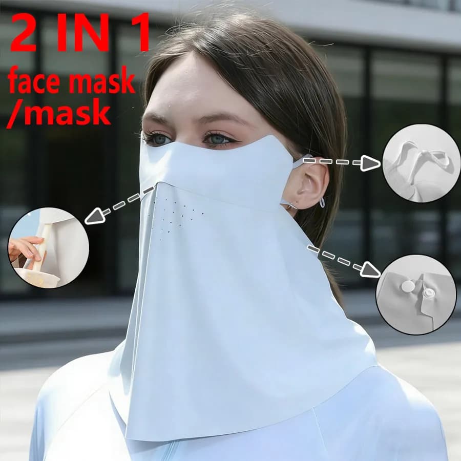 2 in 1 women's face mask with sun protection, breathable and refreshing facial cover with UV protection and ear loops, suitable for outdoor use