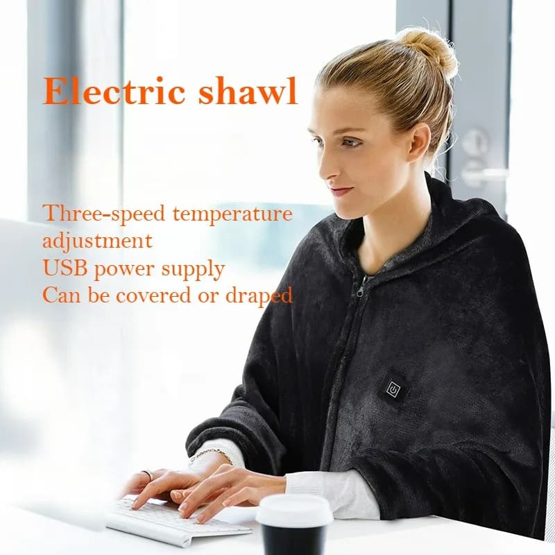 Coperta Elettrica USB Indossabile per Ufficio, Scialle Riscaldante Portatile per Casa e Esterno, Lavabile, 3 Livelli di Calore