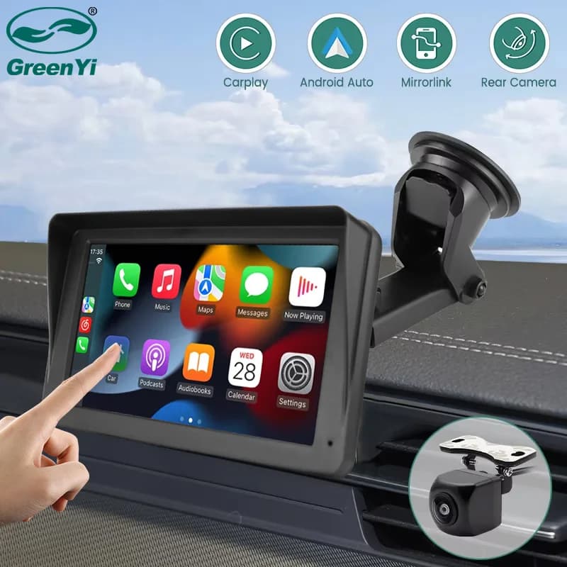 GreenYi Touch Screen 7 Inch WiFi Wireless Apple Carplay and Android-Monitor Multimedia Car with AHD 1080P Reverse Camera