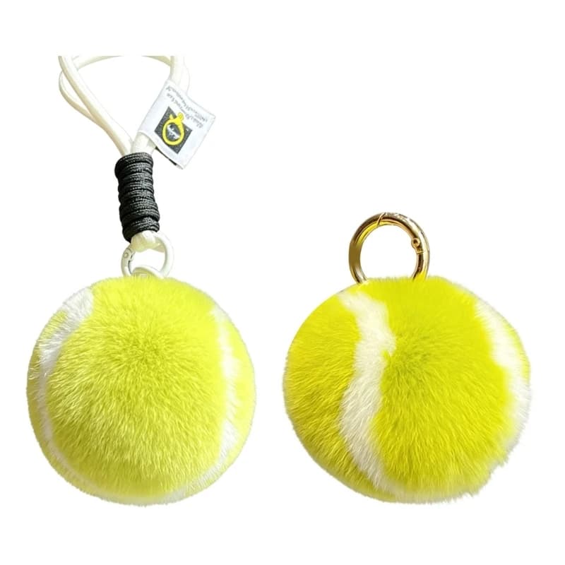 Miniature Tennis Ball Keychain Yellow Plush Faux Rabbit Strong Metal Rings Auto Accessory Handbag Decoration Keychain for Women