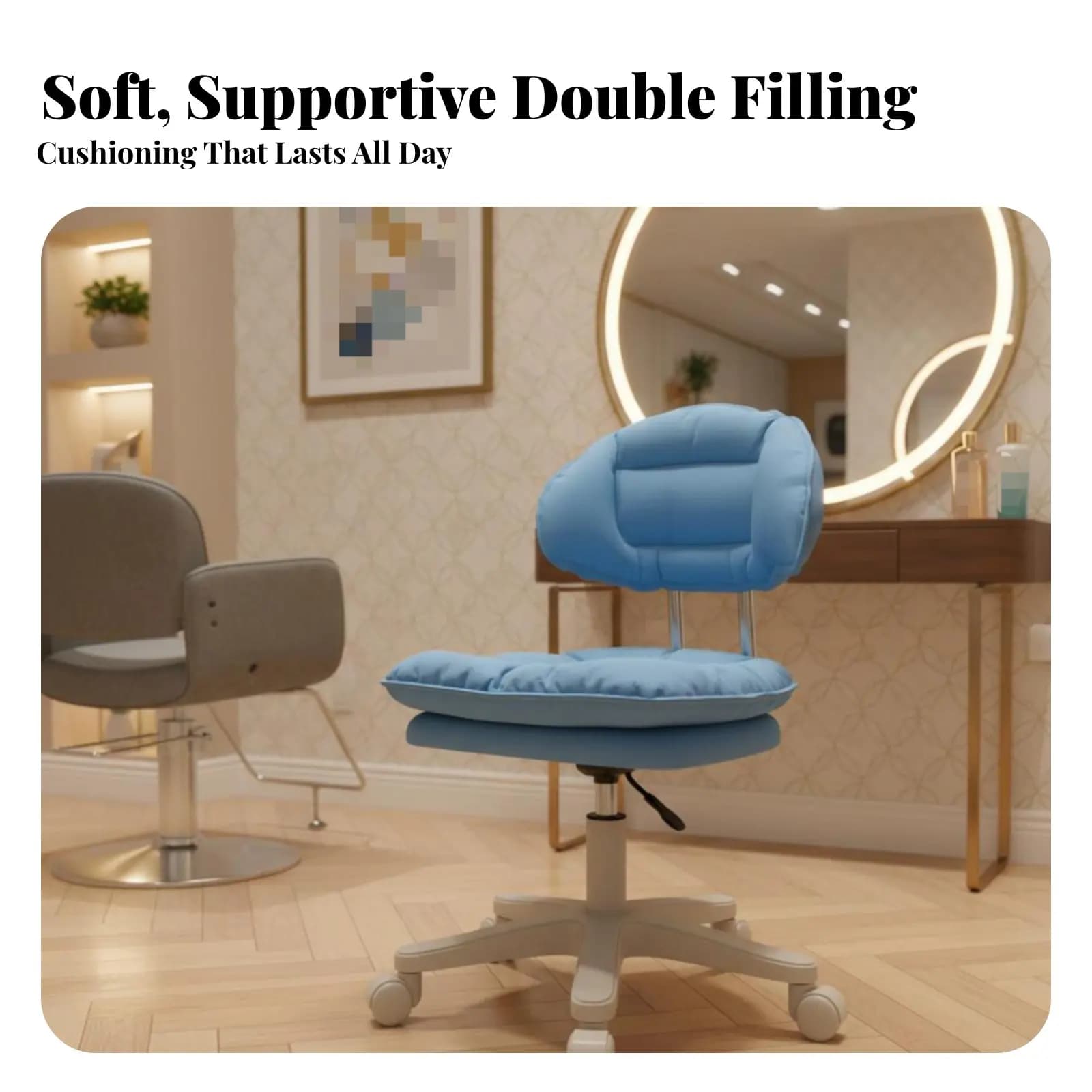 Stool with Lombare Support, Adjustable Height, Padded, Ergonomic Design, Easy to Clean