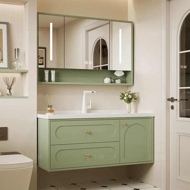 Mobile da Bagno Sospeso con Specchio e Armadietti Portatili, Mobile Moderno per Ingresso e Casa