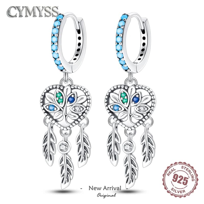 Original Fashion 925 Sterling Silver Drop Earrings Zircon Dreamcatcher Heart Design Fine Jewelry Birthday Party Gifts for Women