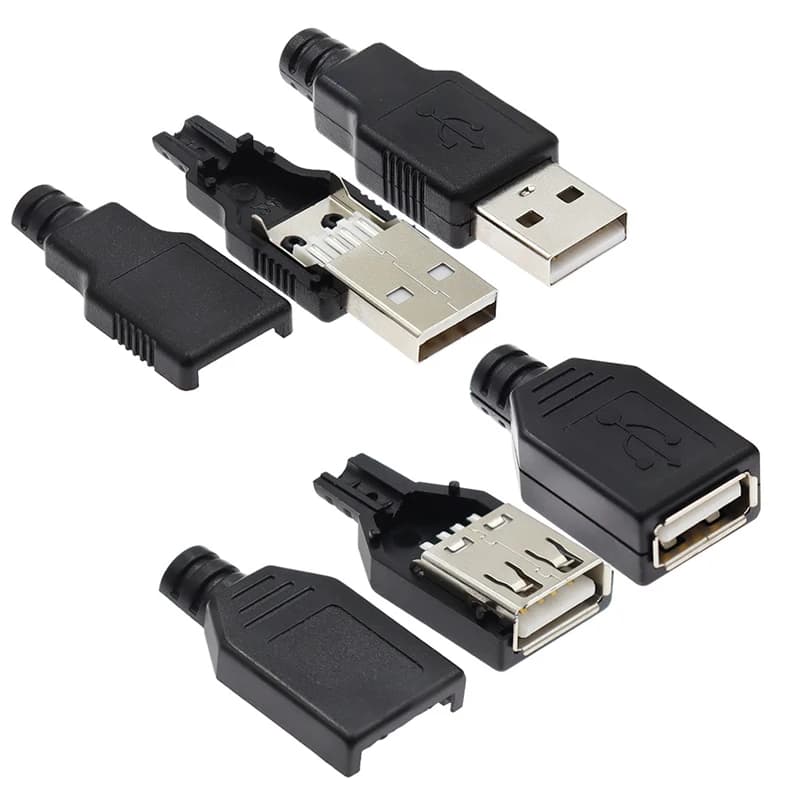 10pcs Type A Male Female USB 4 Pin Plug Socket Connector With Black Plastic Cover Type-A DIY Kits